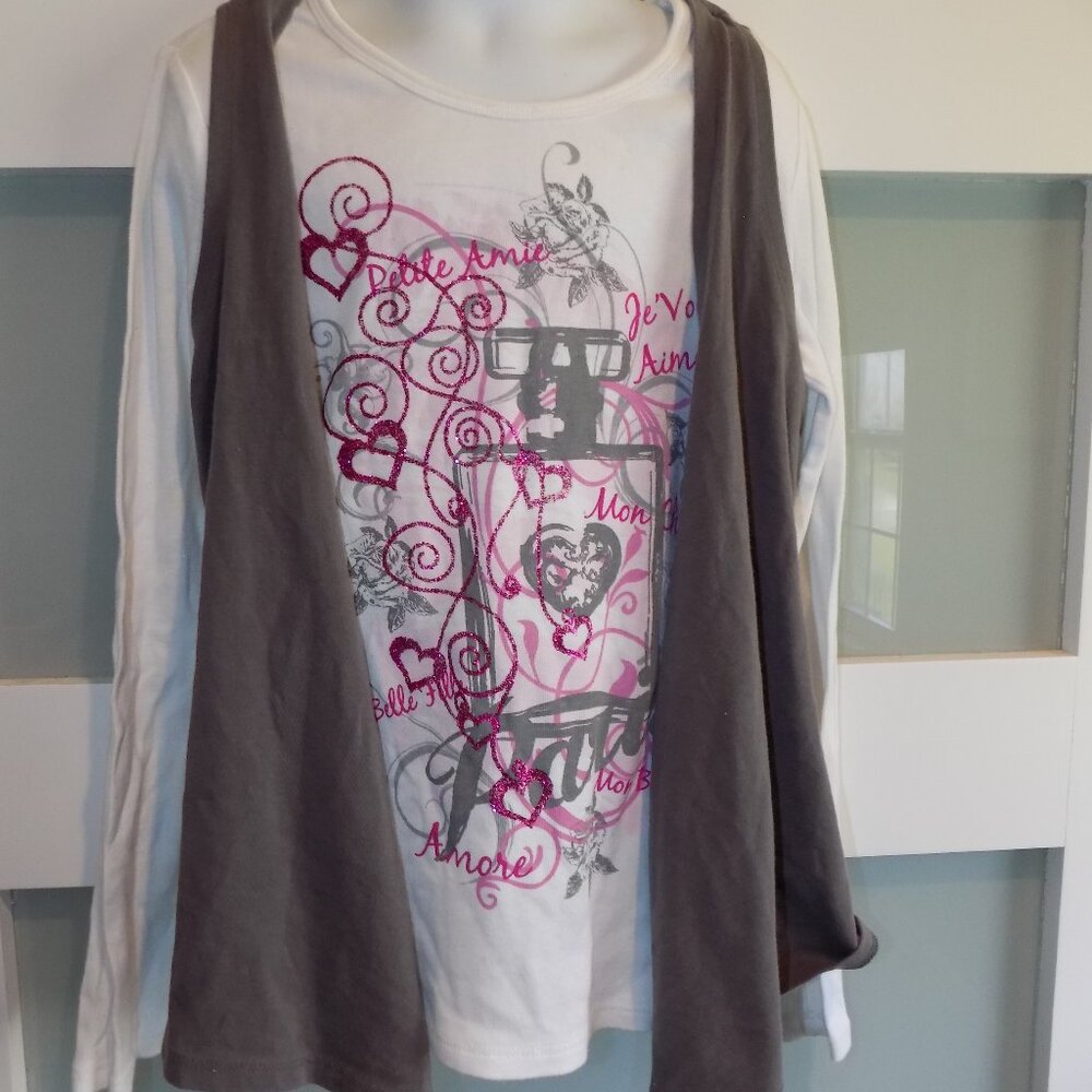 Justice White LS Faux Vest Shirt Size 10 Girl's
